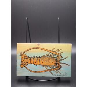 Spiny Lobster Wooden Acrylic Painting Signed By Edward W.
